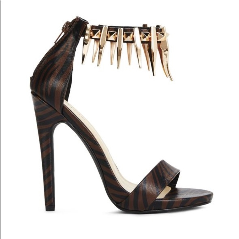 JustFAB Jeska Sandal Heels Brown Tiger Print